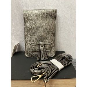 Smartphone Crossbody Bag Pewter Faux Leather With Tassel